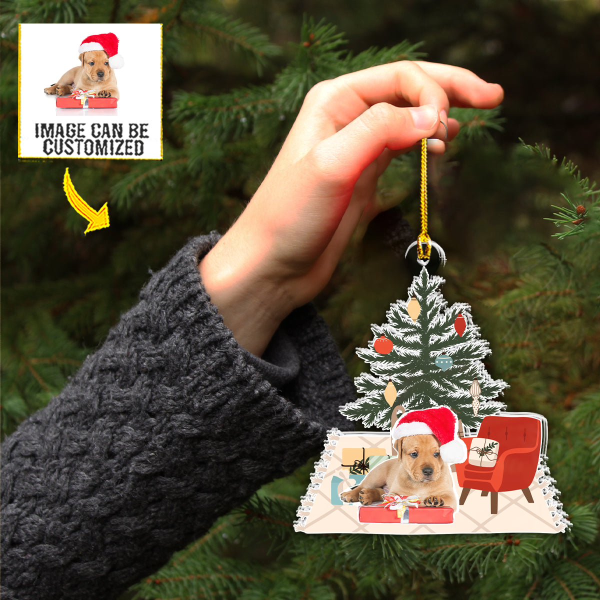 Teesdily | American Staffordshire Terrier Puppy Customized Photo Christmas Dog Ornament Xmas Theme Car Hanging Pendant Cute Pet Owner Xmas Hanging