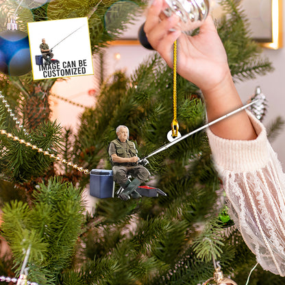 Teesdily | Customized Photo Fishing Man Christmas Ornament Fisher Ornament Custom Photo Ornament Xmas Tree Decor Gift For Fishing Lovers