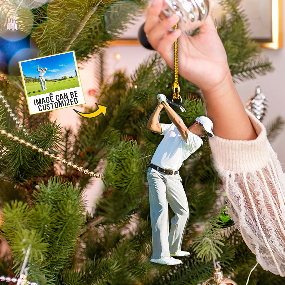 Teesdily | Customized Photo Golfer Christmas Ornament Custom Photo Ornament Two Sided Golf Player Ornament Tree Decor Golf Man Golf Dad Gift Idea