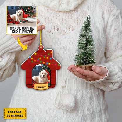 Teesdily | Pet Personalized Photo Car Pendant Hanging Christmas Light Strings Rearview Mirror Charms Funny Pet Christmas Tree Ornament Dog Lover Gifts