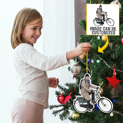 Teesdily | Customized Love Cycling Hanging Ornament Old Man Cyclist Gift Christmas Ornament Christmas Personalised Photo Christmas Ornament