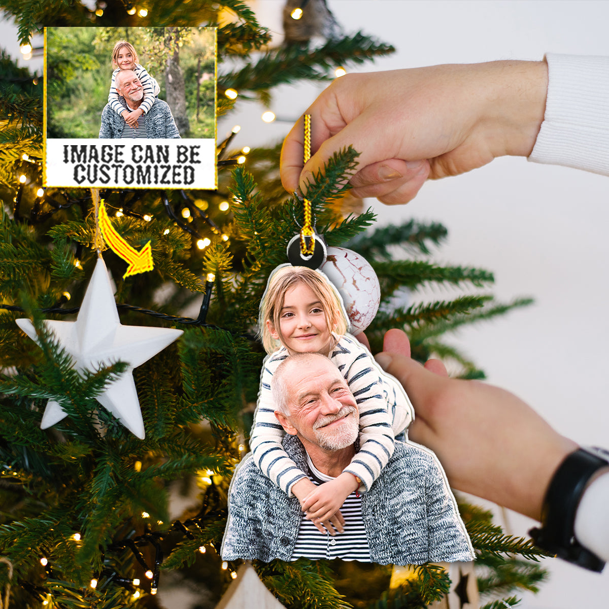 Teesdily | Customized Photo Family Christmas Ornament Personalized Custom Shaped Acrylic Photo Ornament Gift For Family Members Family Keepsake