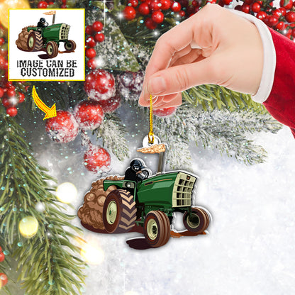 Teesdily | Customized Photo Tractor Christmas Ornament Tractor Driver Ornament Home Decor Christmas Holiday Party Farmers Gift