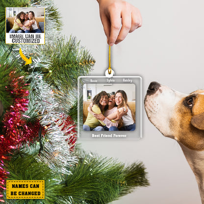 Teesdily | Best Friend Forever Custom Photo Ornament Two Sided Bestie Christmas Ornament Gift For Friends Christmas Day Car Charms Memory Keepsake