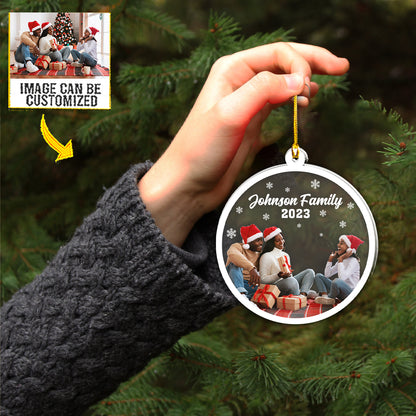 Teesdily | Personalized Photo Family Keepsake Ornament Family Christmas 2024 Car Pendant Hanging Christmas Gift For Family Member Car Mirror Accessory