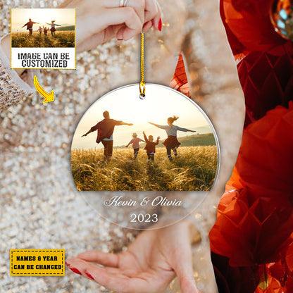 Teesdily | Customized Photo Family Member Rear View Mirror Hanging Couple Chirstmas Ornament With Picture Family Memory Keepsake Xmas Tree Decor