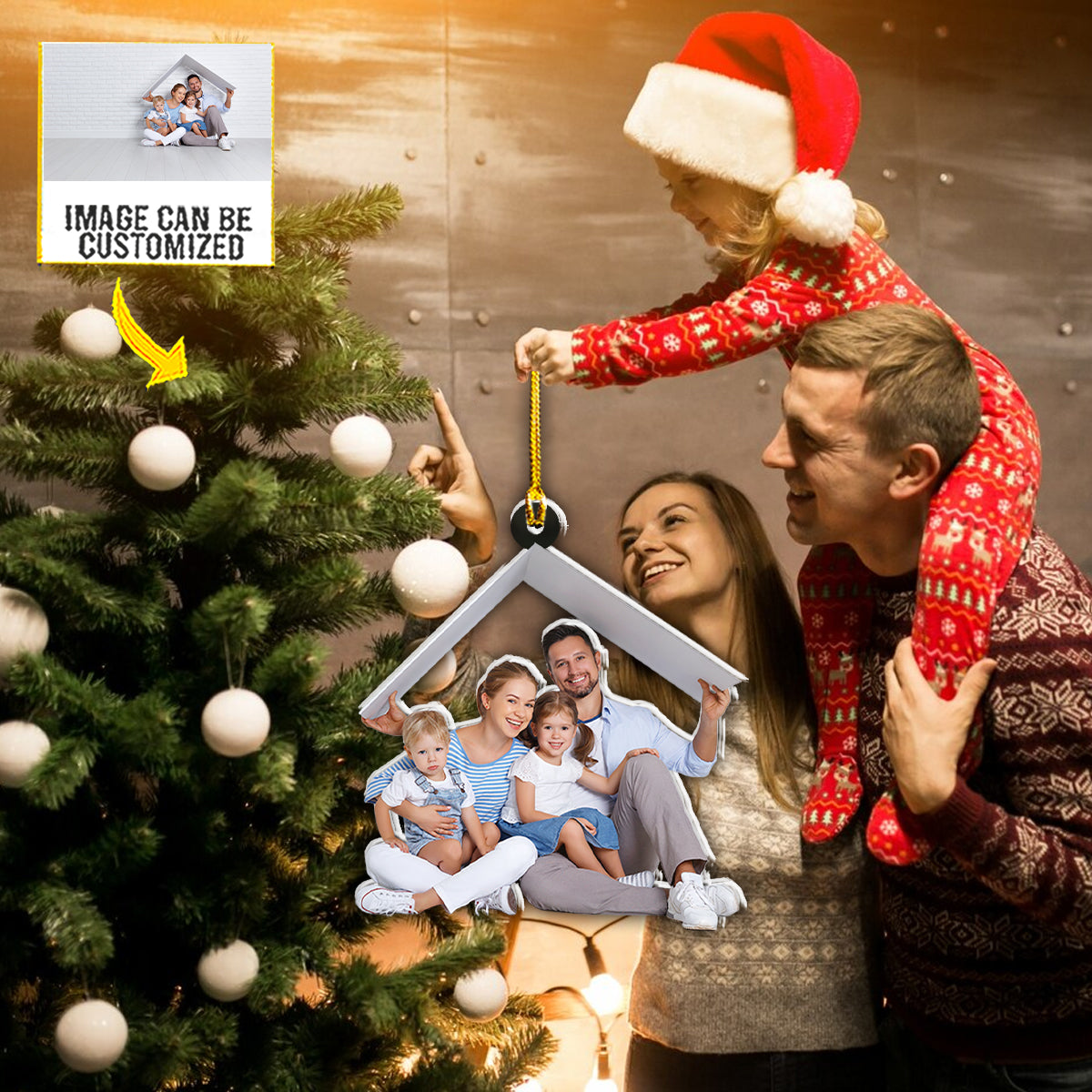 Teesdily | Customized Photo Family Member Ornament Family Christmas Ornament Holiday Party Decor Children Gift Idea Custom Acrylic Photo Ornament