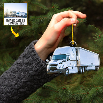 Teesdily | Customized Photo Large Truck Christmas Ornament Truck Driver Car Charms For Truckers Personalized Photo Ornaments 2 Sided Xmas Gifts