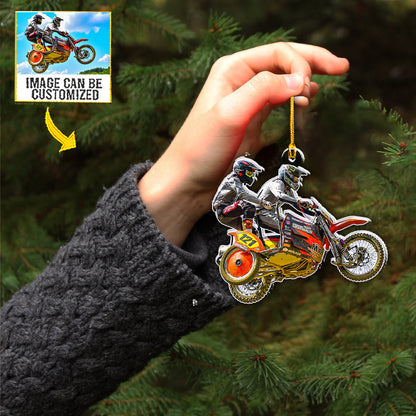 Teesdily | Customized Photo Motorcycle Racer Christmas Ornament Motor Biker Ornament For Motorcycle Lovers Home Decor Custom Photo Christmas Ornament