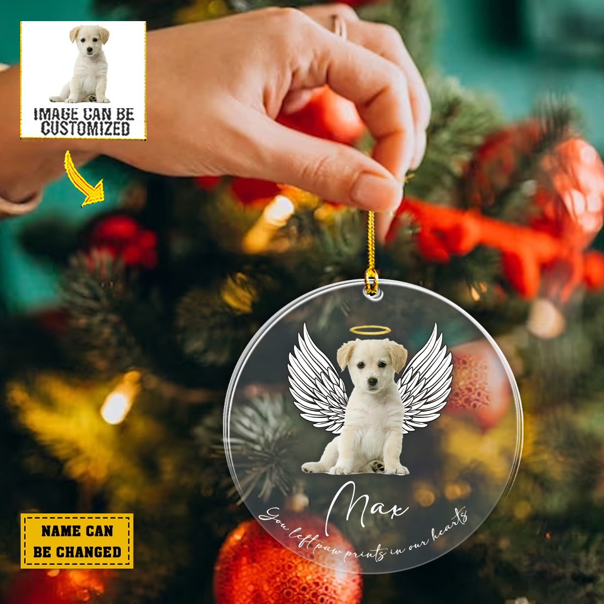 Teesdily | Dog'S Memorial Custom Photo Ornament, Personalized Pet Memorial Photo Car Pendant Hanging, Pet Loss Gifts, Angel Dog With Wing Car Charms