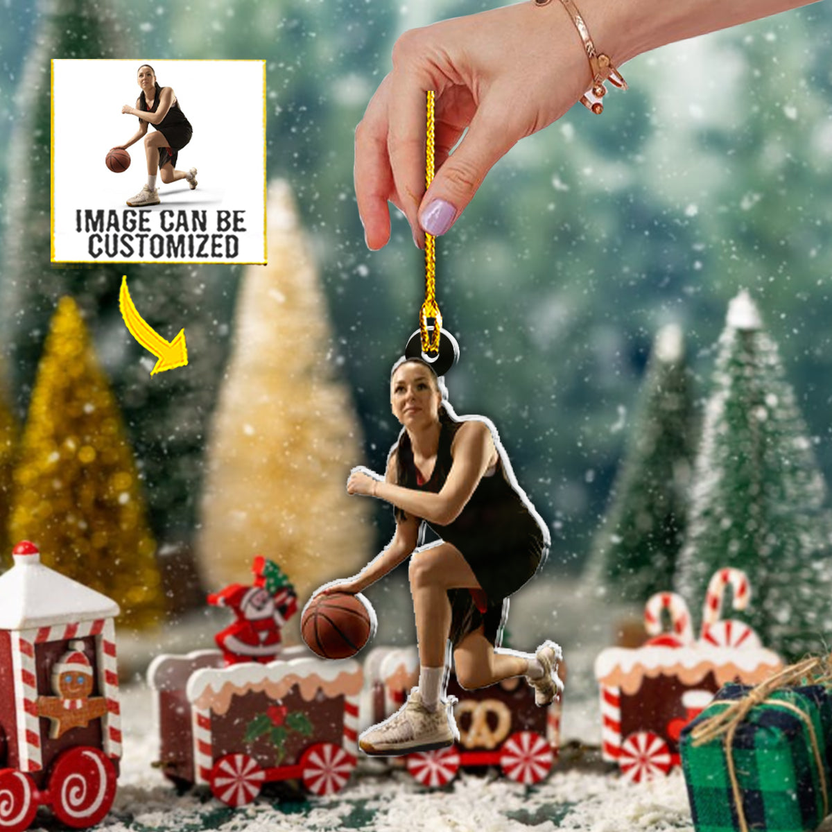 Teesdily | Customized Photo Basketball Player Ornament Basketball Athletes Christmas Ornament Tree Decor Home Decoration Custom Photo Cutout Ornament