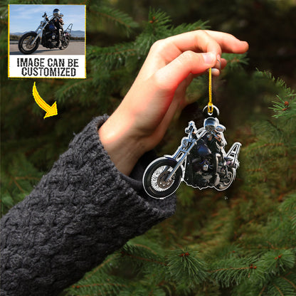 Teesdily | Customized Photo Racing Girl Ornament Motorcycle Racer Ornament Motor Bikers Gift Christmas Keepsake Gift Christmas Ornaments Custom Photos