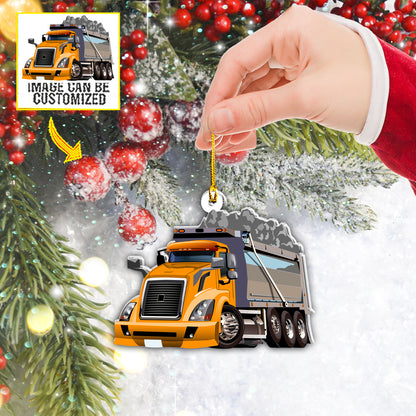 Teesdily | Customized Photo Dump Truck Car Christmas Ornament Truck Driver Ornament Gift For Truckers Christmas Tree Decor Custom Photo Car Ornament