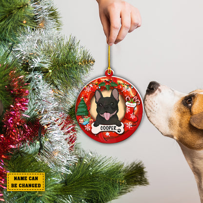 Teesdily | French Bulldog Customized Christmas Ornament Pet Ornament Christmas Keepsake Holiday Party Decoration French Bulldog Lover Xmas Decoration