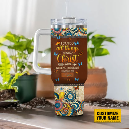 Teesdily | Jesus Chirst Mandala Customized Tumbler, I Can Do All Things Insulated Tumblers, Christian Gifts For Women Faith, Christian Mom Gifts