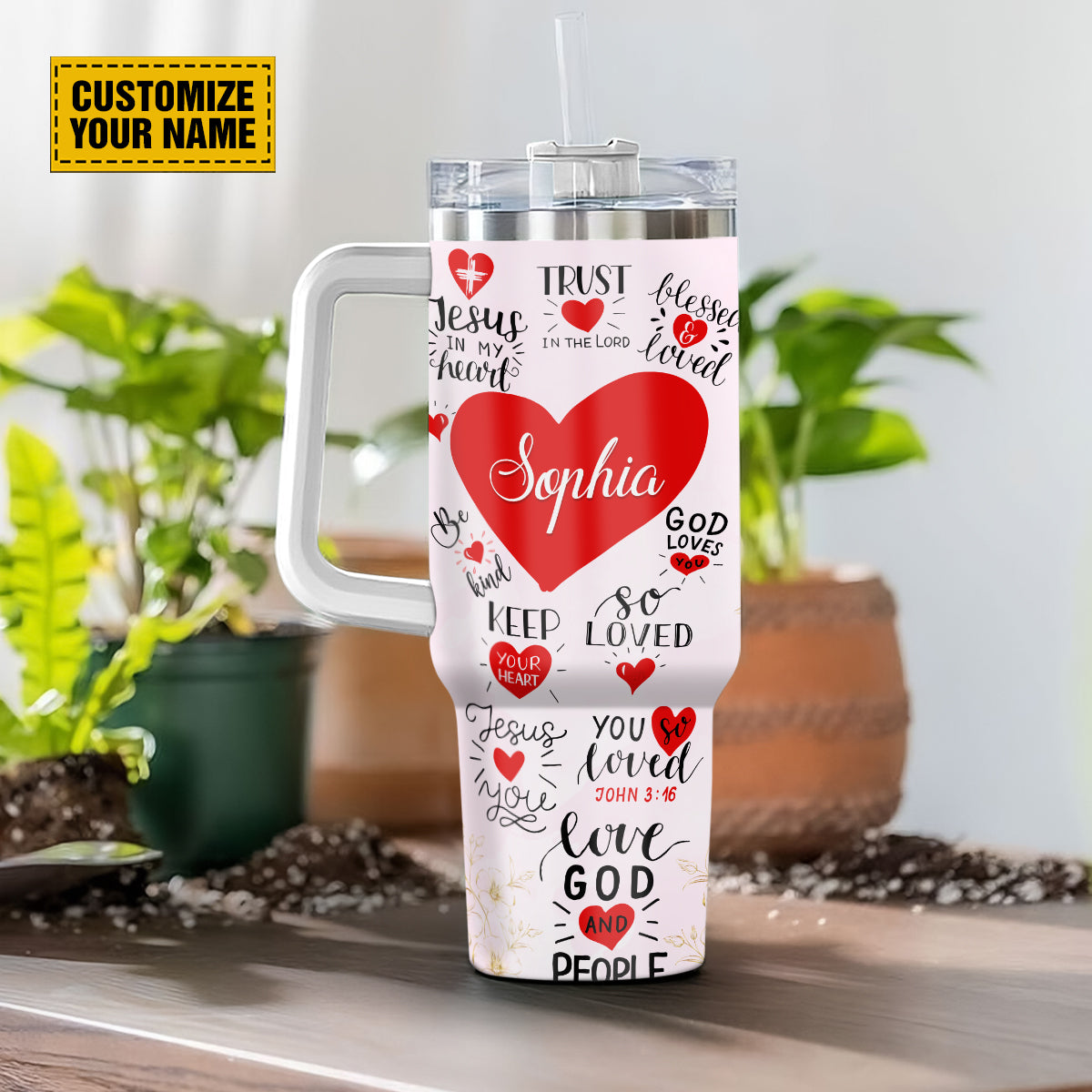 Teesdily | Customized God Affirmation 40oz Tumbler With Handle, Trust In The Lord You Are So Loved Insulated Cup, God Inspiration Custom Tumbler