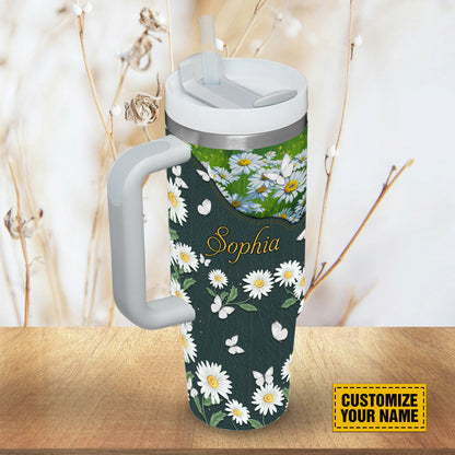 Teesdily | Personalized Daisy Butterfly Insulated Tumbler, We Have All Received Grace Upon Grace Custom Tumbler, Inspirational Gifts For Women