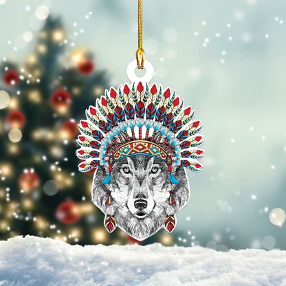 Teesdily | Wolf Native Chief Plastic Car Hanging Ornament Wolf Native Hat Rear View Mirror Hanging Native Lover Rearview Mirror Charms