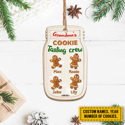 Teesdily | Grandma's Cookies Tasting Crew Customized Ornament With Grandkids Name Cute Christmas Gingerbread Car Hanging Ornament Grandma Xmas Gifts