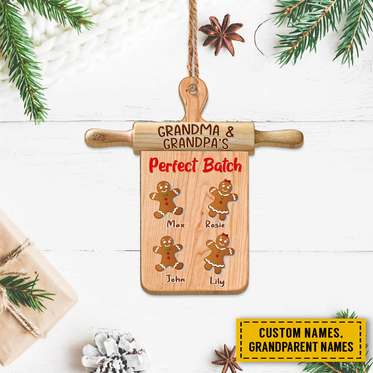 Teesdily | Grandma And Grandpa Perfect Batch Custom Grandkids Name Ornament Cute Gingerbread Cookie Car Ornament Grandparent Cooking Lover Gifts