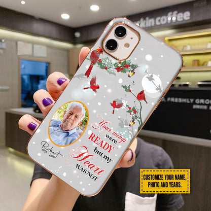 Teesdily | Christmas Memorial Customized Photo Phone Case Cardinal Your Wings Was Ready But My Heart Was Not Phone Cover Family Member Remembrance