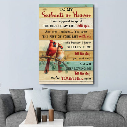 Teesdily | Cardinal To My Soulmate In Heaven Poster, Cardinal Memorial Canvas Art, Remembrance Home Decor Poster Canvas