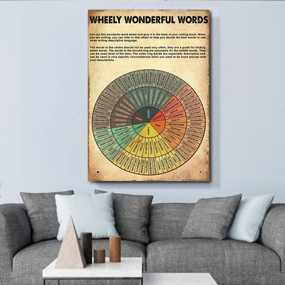 Teesdily | Wheely Wonderful Words Vintage Vertical Poster Wheel Of Emotions Art Print Feelings Wheel Chart Therapy Wall Art Canvas Mental Heath