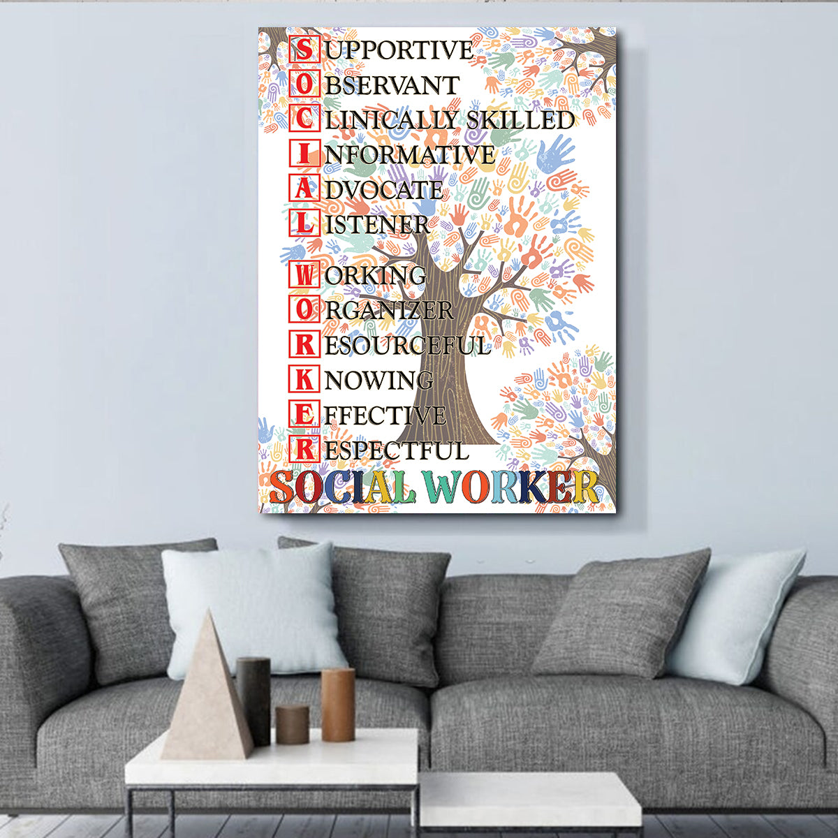 Teesdily | Social Worker Tree Hands Vertical Poster Social Assistant Wall Art Canvas Social Worker Office Decor Social Worker Appreciation Gifts