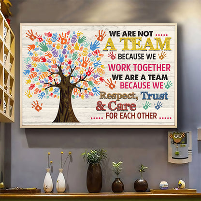 Teesdily | Colorful Tree Hands Canvas Painting We Are Not A Team Because We Work Together Wall Art Autism Support Home Office Decoration