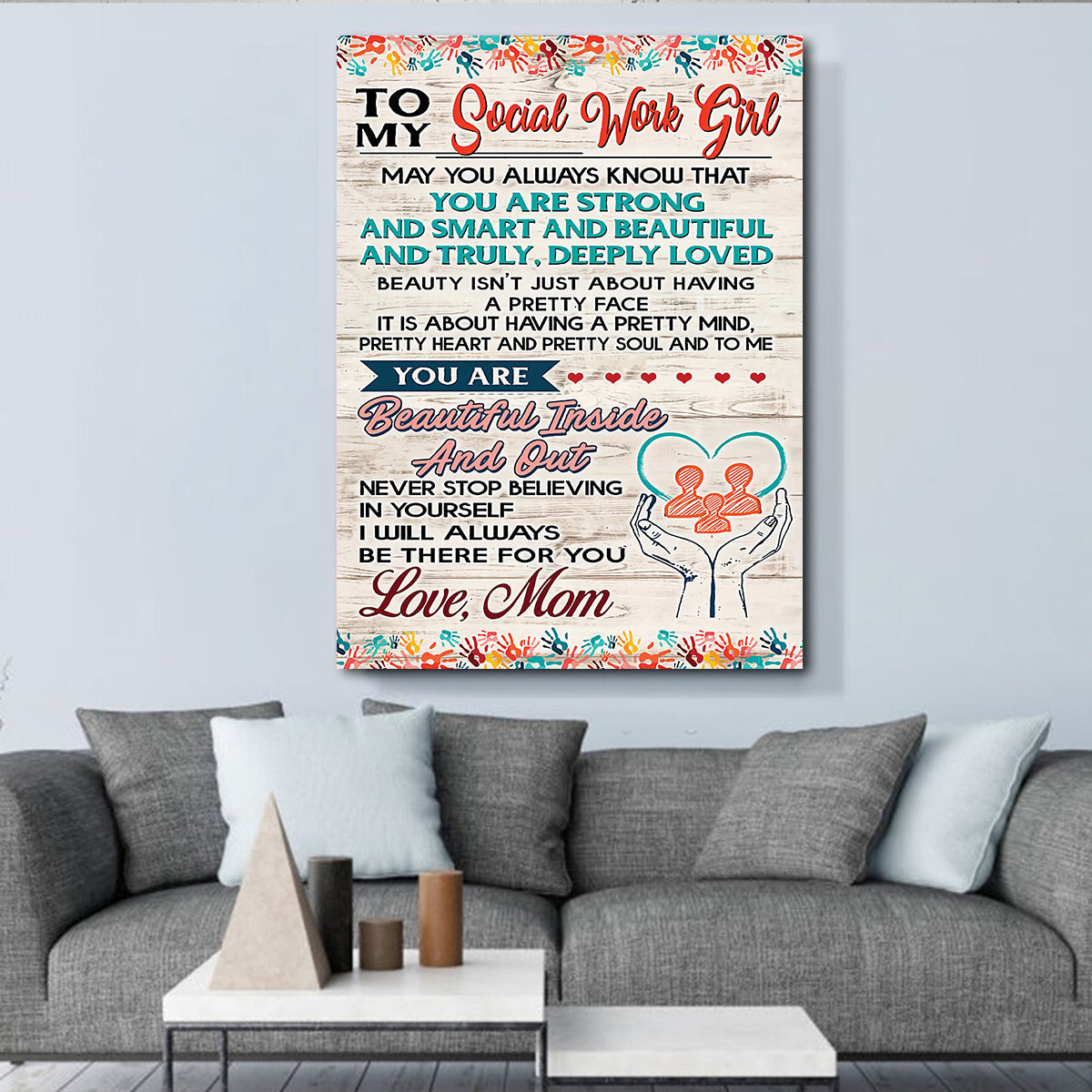 Teesdily | To My Social Work Girl Vertical Poster Gift From Mom You Are Beautiful Inside And Out Canvas Print Social Worker Sign Office Decor