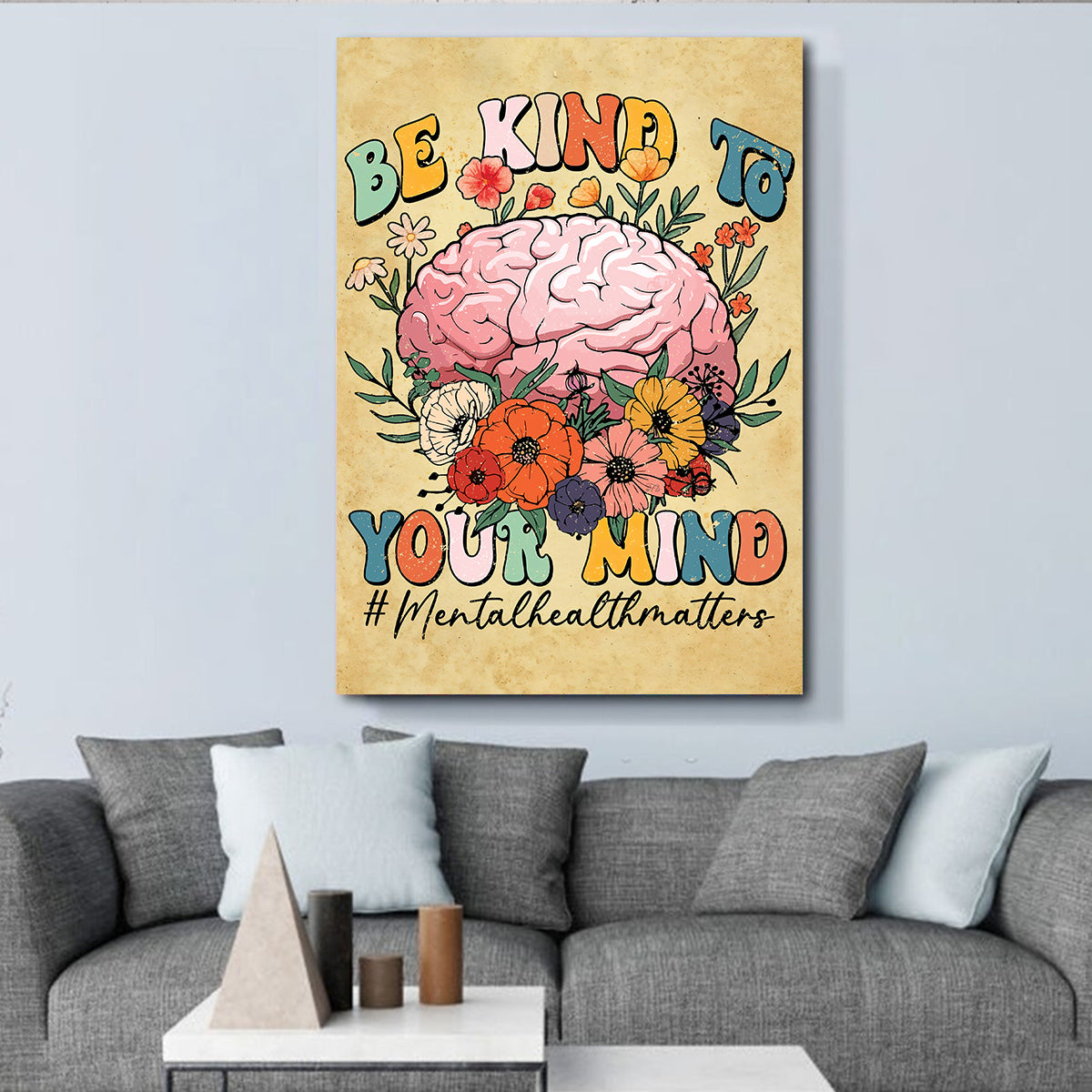 Teesdily | Be Kind To Your Mind Poster Mental Health Matters Canvas Wall Art Self Love Art Mental Health Wall Decor Postive Home Office Decoration