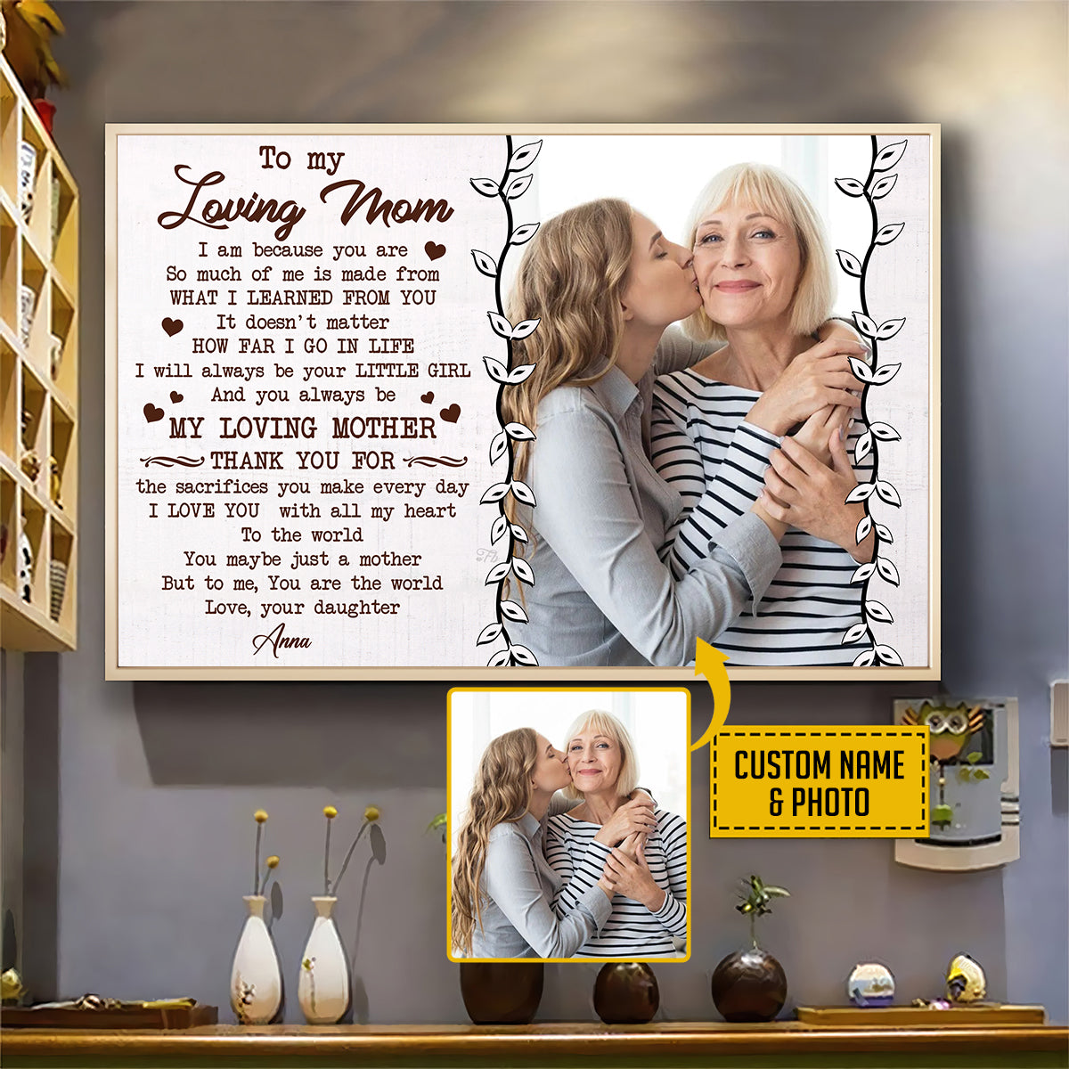 Teesdily | Mom Daughter Custom Poster Canvas With Photo To My Loving Mom Wall Art To Me You Are The World Personalized Gift For Mothers Day Birthday