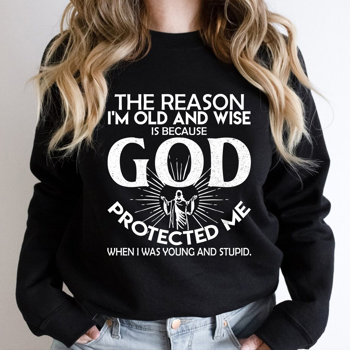 Teesdily | Jesus Christ Minimalist Style Casual Shirt God Protected Me Sweatshirt Hoodie Mug God Bible Verse Christian Streetwear Clothing