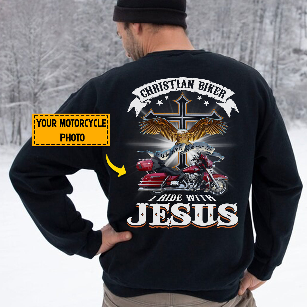 Teesdily | Personalized Motorcycle Photo Shirt, Christian Biker Shirt, I Ride With Jesus Hoodie Sweatshirt Mug, Motorcycle Gifts