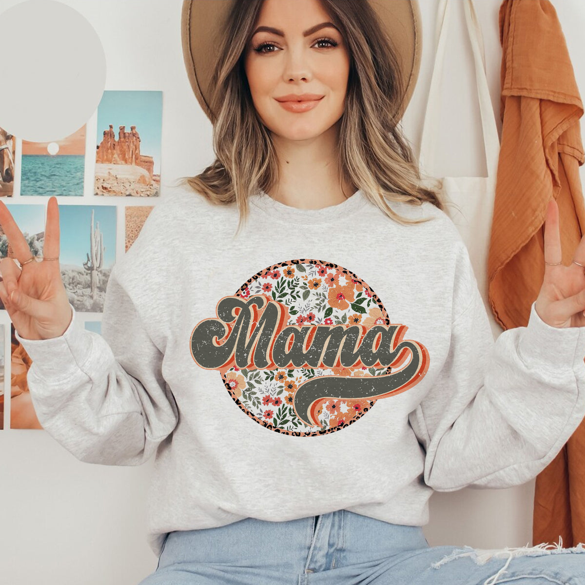 Teesdily | Mama Retro Style Shirt, Mom Floral Shirt Top, Mothers Day Gifts, Vintage Streetwear Apparel Unisex Tshirt Hoodie Sweatshirt Mug