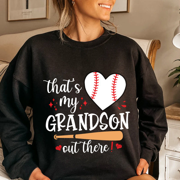 Teesdily | Baseball Grandma Shirt, That's My Grandson Out There Tops, Mothers Day Gift, Sporty Nana Streetwear Clothing Unisex Tshirt Hoodie Sweatshirt Size S-5XL / Mug 11-15Oz