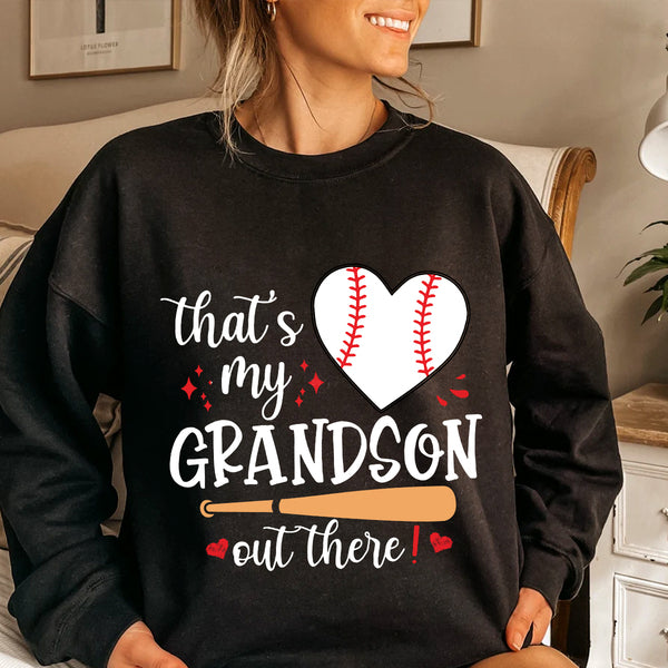 Teesdily | Baseball Grandma Shirt, That's My Grandson Out There Tops, Mothers Day Gift, Sporty Nana Streetwear Clothing Tshirt Hoodie Sweatshirt Mug