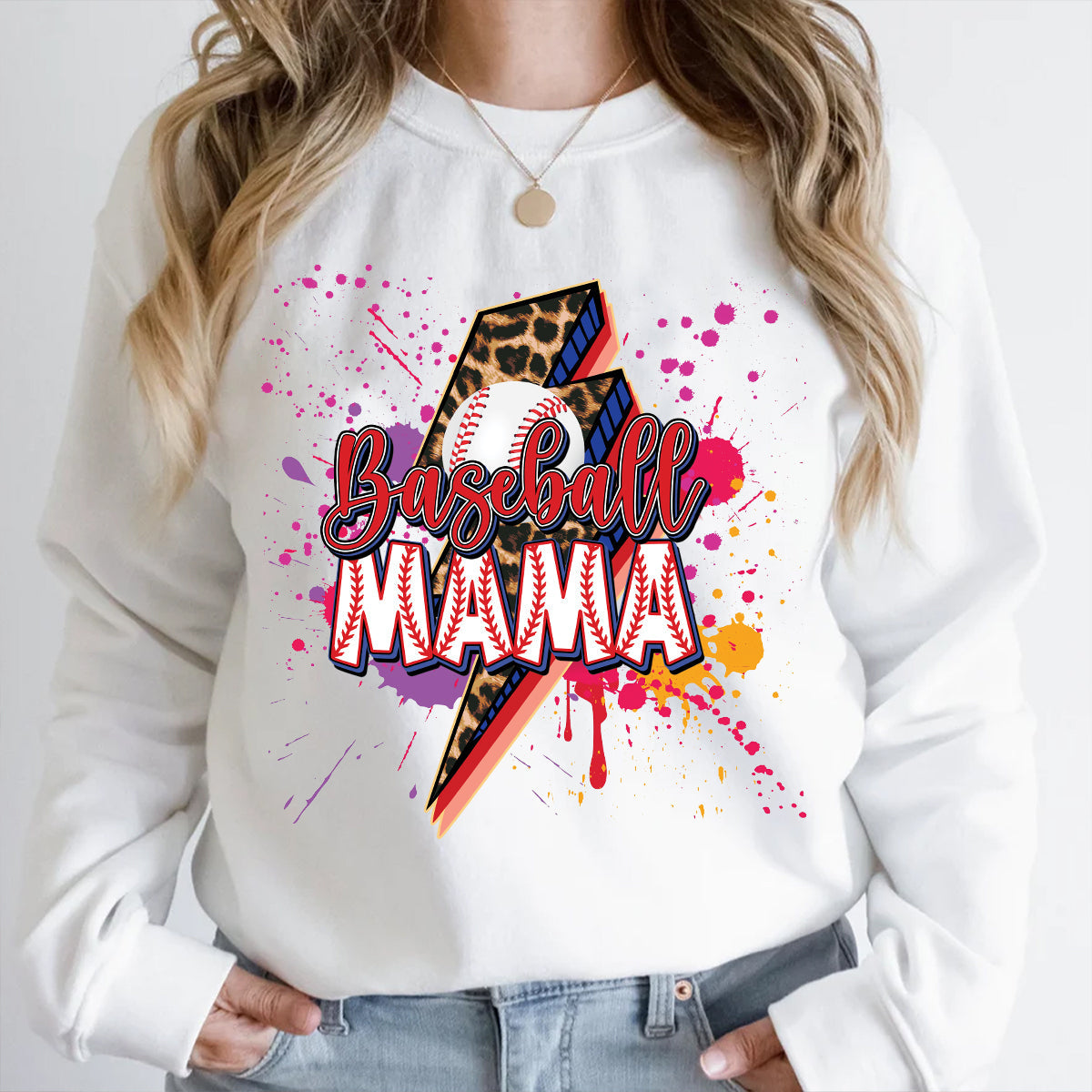 Teesdily | Baseball Mama Lightning Shirt, Mother's Day Softball Mom Shirt, Leopard Mama Tops, Sport Mom Gifts Unisex Tshirt Hoodie Sweatshirt Mug