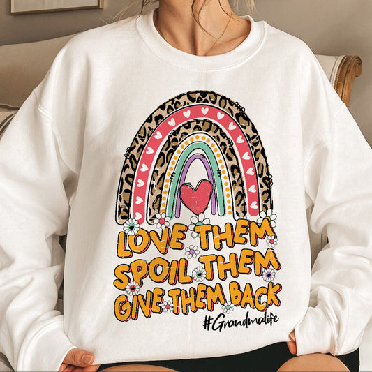 Teesdily | Grandmalife Leopard Rainbow Shirt, Love Them Spoil Them Give Them Back Tee Shirt, Grandma Mothers Day Apparel Tshirt Hoodie Sweatshirt Mug