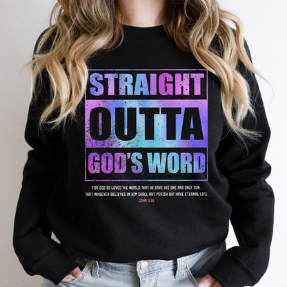 Teesdily | Straight Outta God's Word Hologram Casual Shirt Jesus Christian Lord Vintage Sweatshirt Hoodie Mug God Bible Verse Tee Religious Gift Ideas