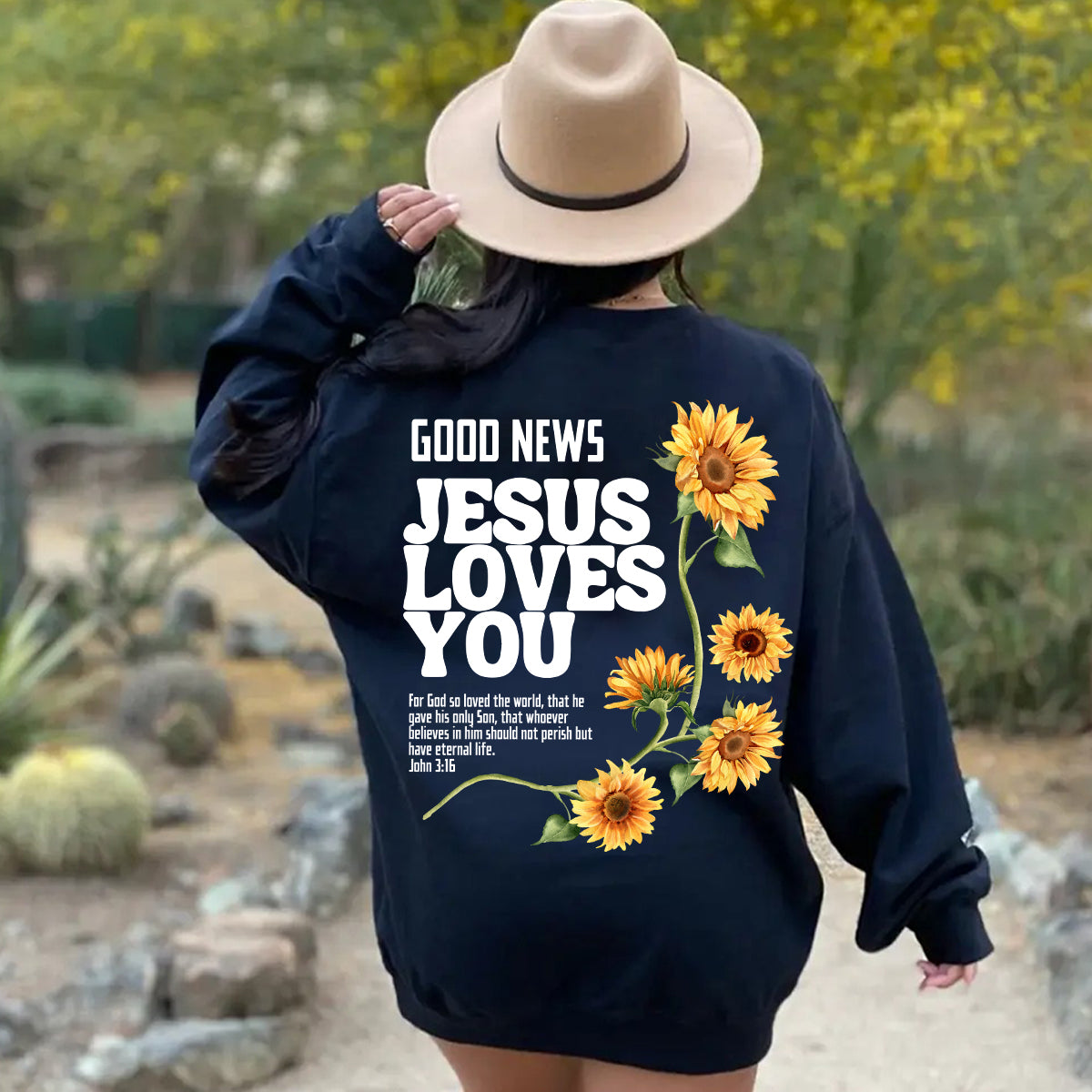 Teesdily | Jesus Sunflower Graphic Tee, Good News Jesus Loves You Sweatshirt Hoodie Mug, Jesus God Christian Crewneck, Christian Girl Women Gifts