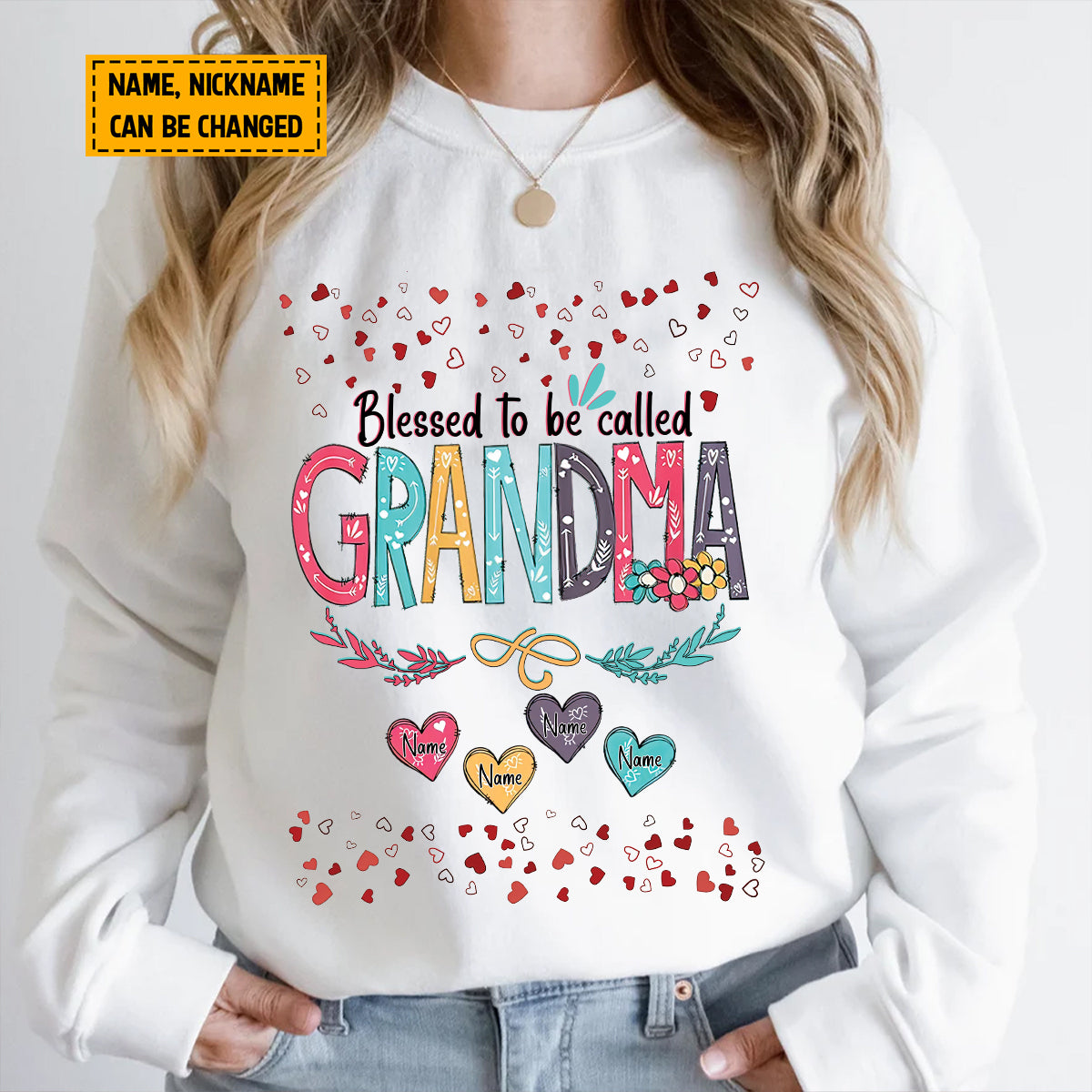 Teesdily | Grandma Personalized Kids Name Shirt, Blessed To Be Called Grandma Hoodie Sweatshirt Mug, Grandmom Mothers Day Custom Gifts