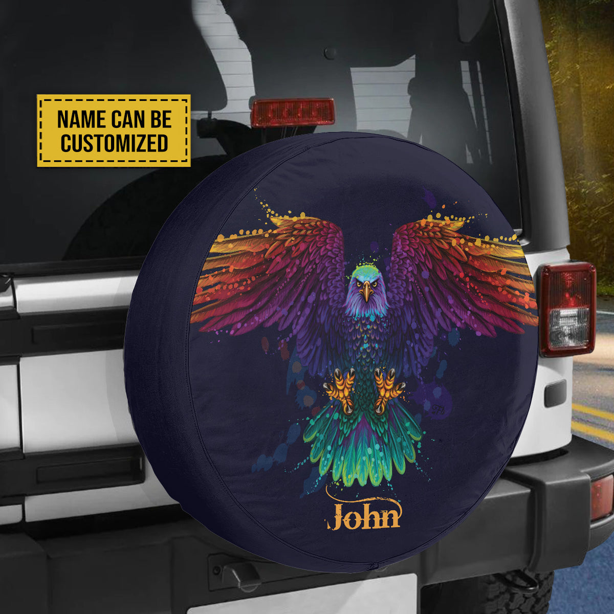 Teesdily | Eagle Spare Tire Cover Custom Name Tire Cover Colorful Eagle Wheel Cover Vintage Style Car Accessories Personalized Gifts