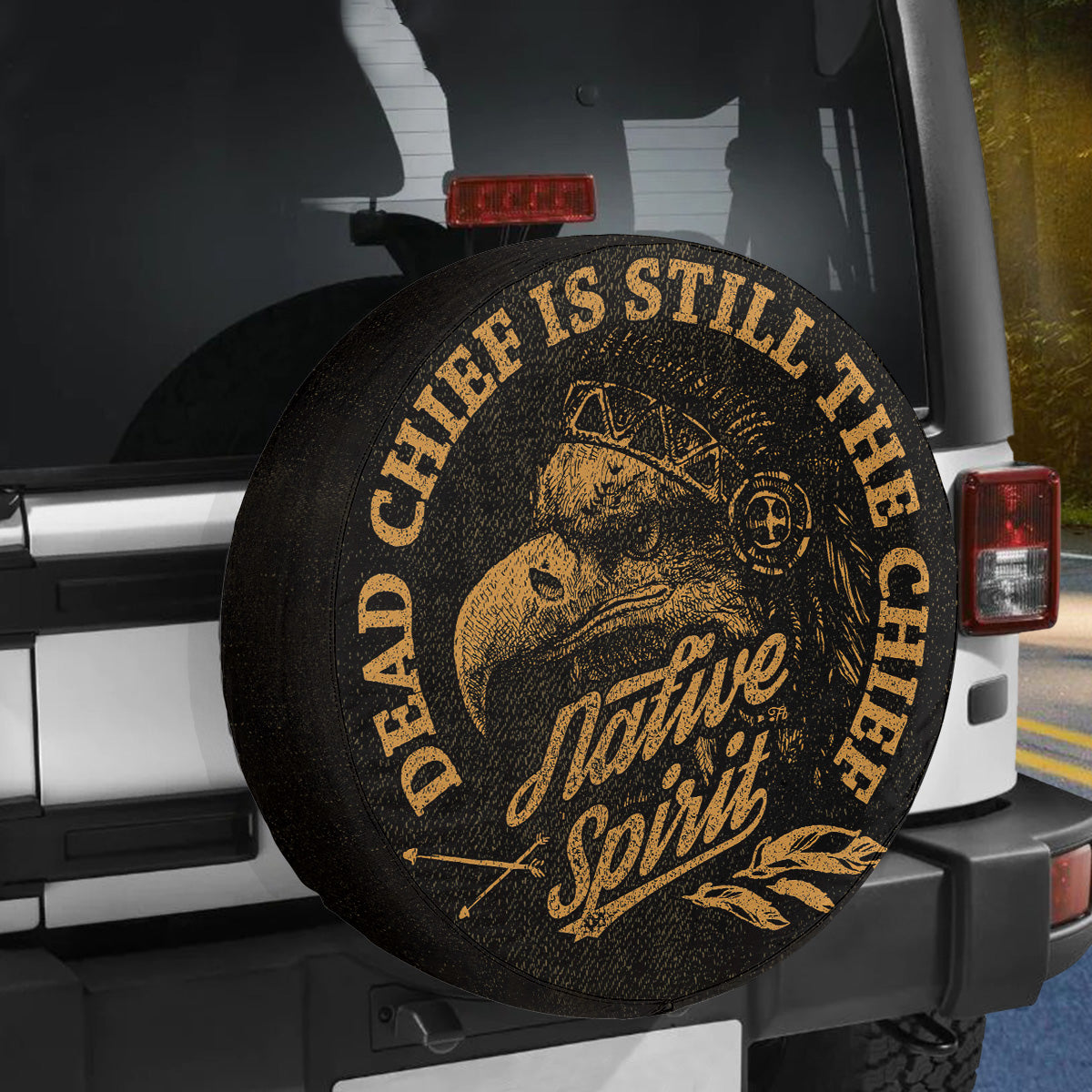 Teesdily | Native Spirit Spare Tire Cover Dead Chief Is Still The Chief Tire Cover Tribal Eagle Tire Wheel Protector Native American Car Accessories