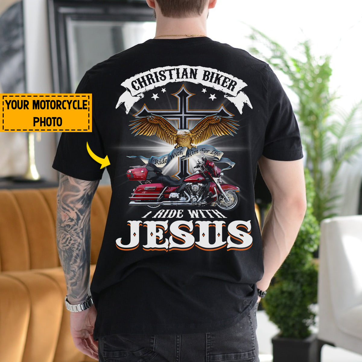 Teesdily | Personalized Motorcycle Photo Shirt, Christian Biker Shirt, I Ride With Jesus Hoodie Sweatshirt Mug, Motorcycle Gifts