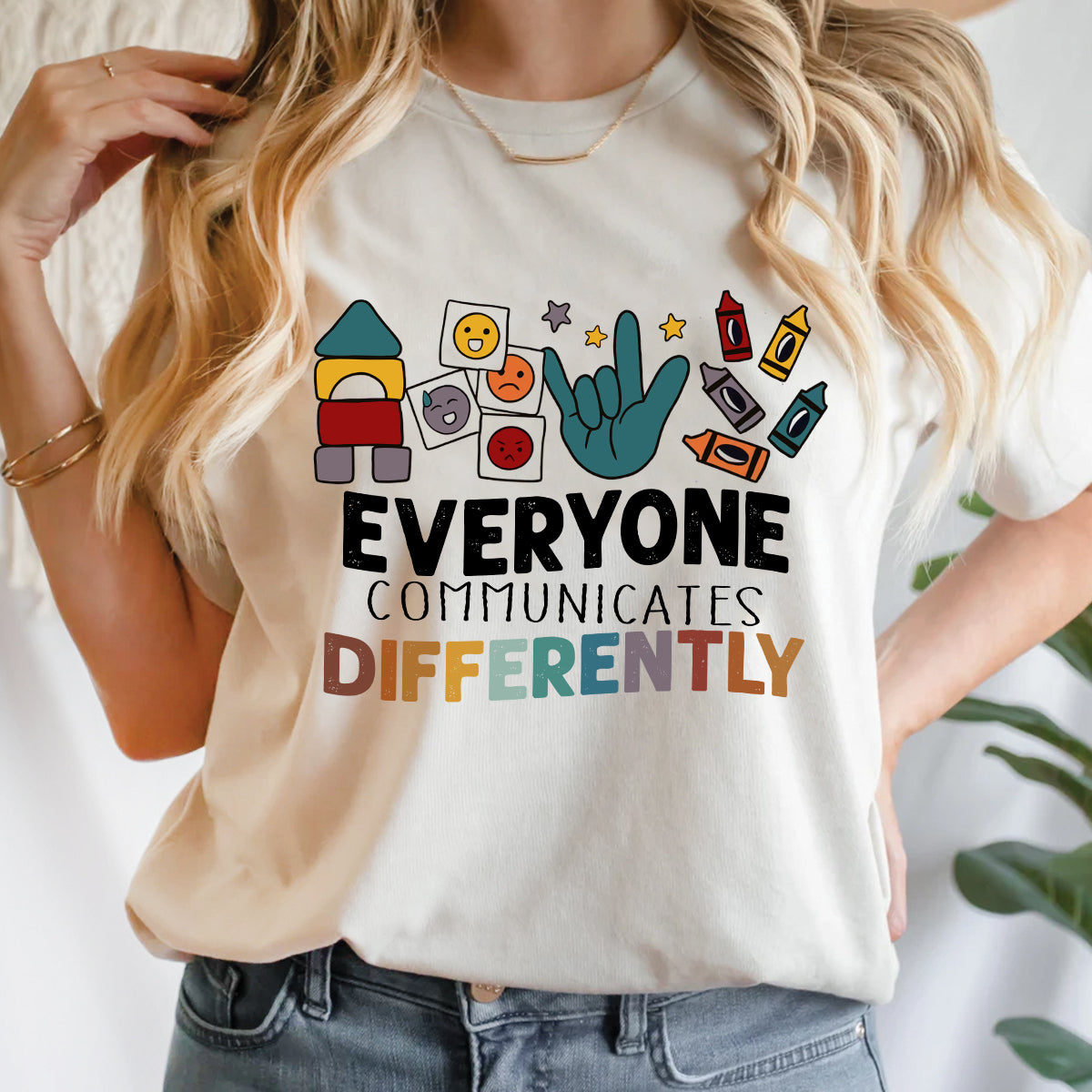 Teesdily | Autism Mom Shirt, Everyone Communicates Differently Tee, Autistic Gift, Autism Mom Mothers Day Clothing Unisex Tshirt Hoodie Sweatshirt Size S-5Xl / Mug 11-15Oz