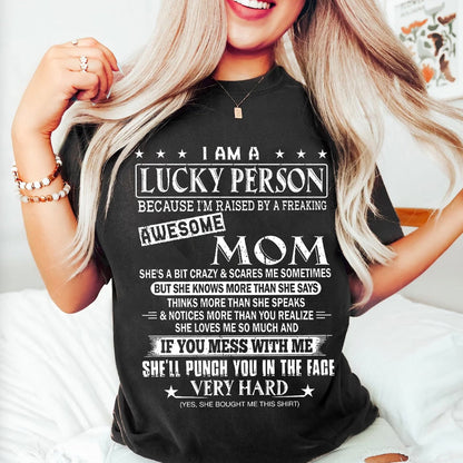 Teesdily | Mothers Day Shirt, I'm Raised By A Freaking Awesome Mom Tee, Gift From Son Daughter Unisex Tshirt Hoodie Sweatshirt Size S-5XL / Mug 11-15Oz