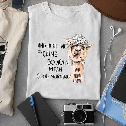 Teesdily | Llama Daisy Graphic Tshirts For Women No Prob Llama Sweatshirt Hoodie Mug Funny Positive Quote Gifts Streetwear Clothing