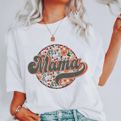 Teesdily | Mama Retro Style Shirt, Mom Floral Shirt Top, Mothers Day Gifts, Vintage Streetwear Apparel Unisex Tshirt Hoodie Sweatshirt Mug