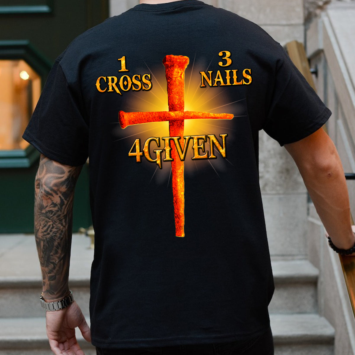 Teesdily | Jesus Christ Cross Unisex Tshirt Backside, Jesus 1 Cross 3 Nails 4 Given Hoodie Sweatshirt, Christian Mug, Religious Gift Idea